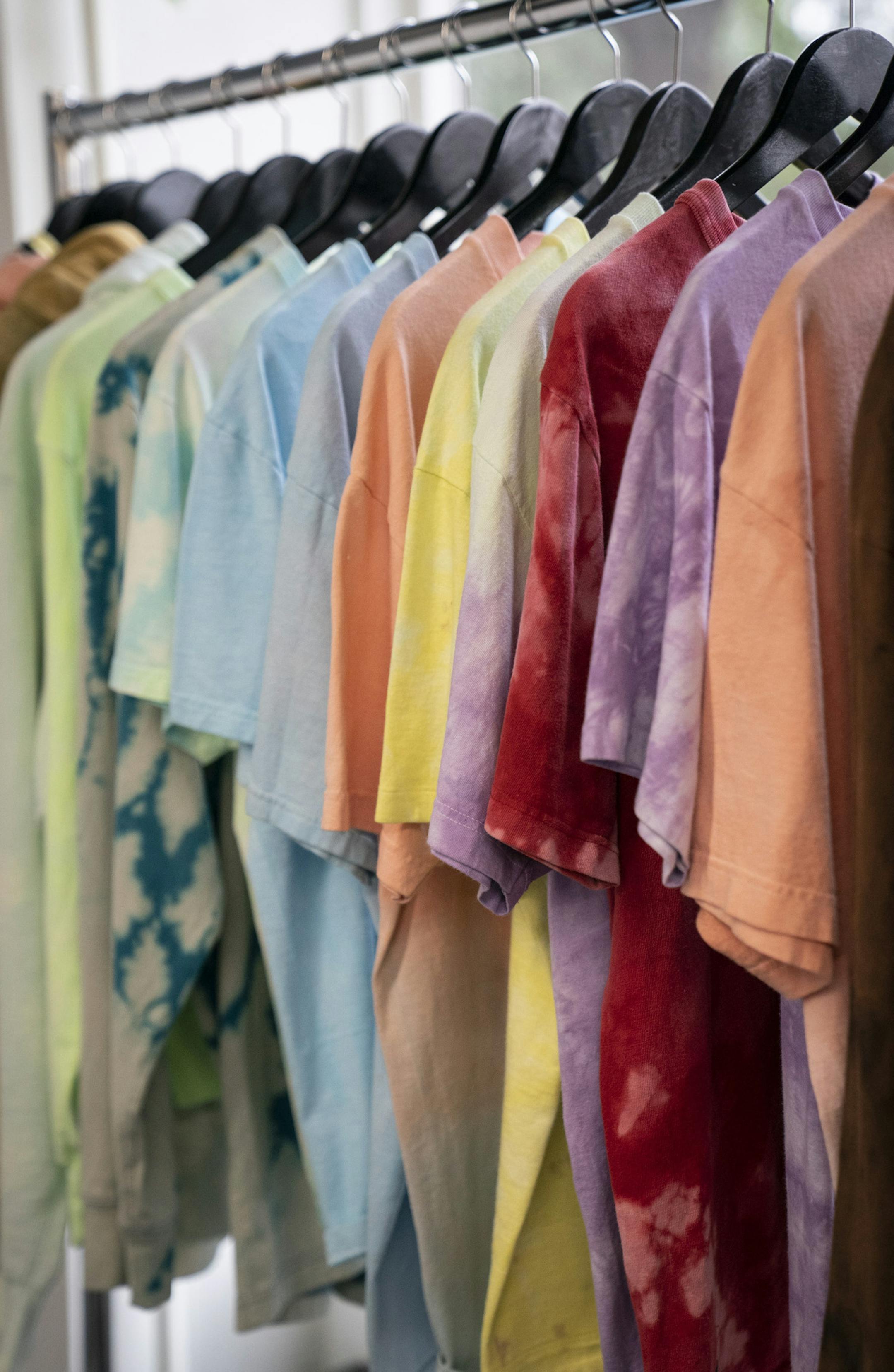 Piff is a high-end streetwear consignment store in Minneapolis, Minn., on Thursday, October 3, 2019. Photographed are T-shirts that were worn and have been tie dyed to repurposed and sold at a better price. ] RENEE JONES SCHNEIDER &#xa5; renee.jones@startribune.com High-end streetwear consignment store Piff