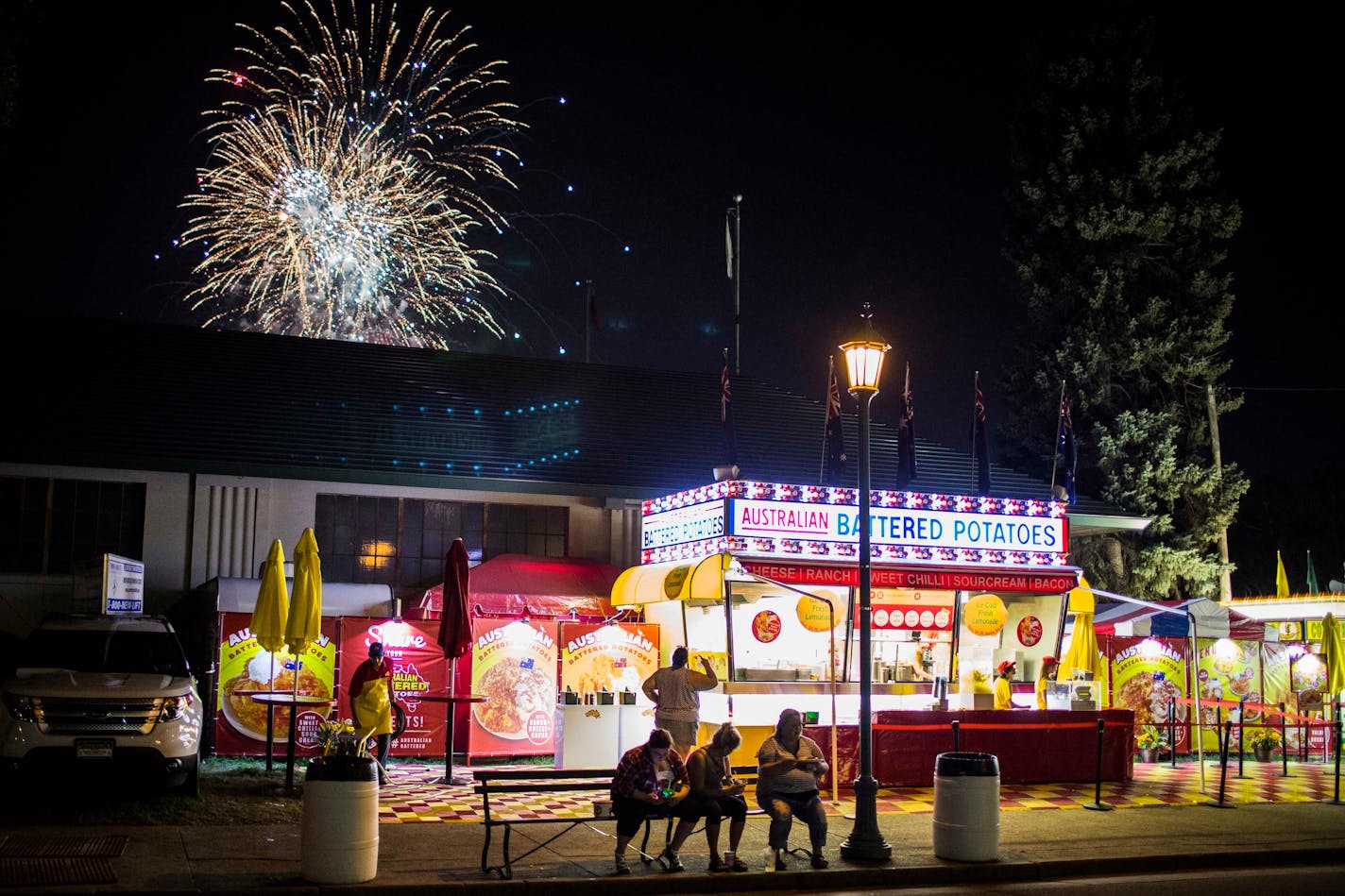 Fireworks light up the sky at the Minnesota State Fair on Monday, August 31, 2015.