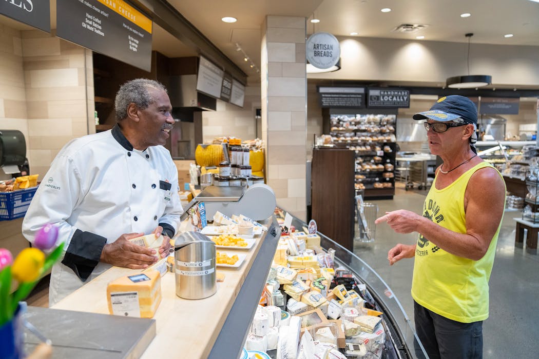 Cheese specialist Ruel Brown spoke with Steve Schoeben at a Lunds & Byerlys in Edina on Aug. 17.