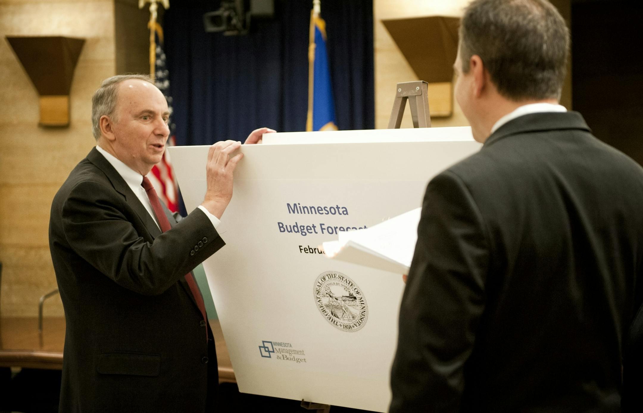 Minnesota Management & Budget Commissioner Jim Schowalter, State Economist Dr. Tom Stinson, and State Budget Director Margaret Kelly released the State of Minnesota February Budget Forecast on Thursday.