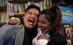 Jason Chavez, newly elected council member representing the Ninth Ward, celebrated hearing the results with Aurin Chowdhury, his campaign manager at t