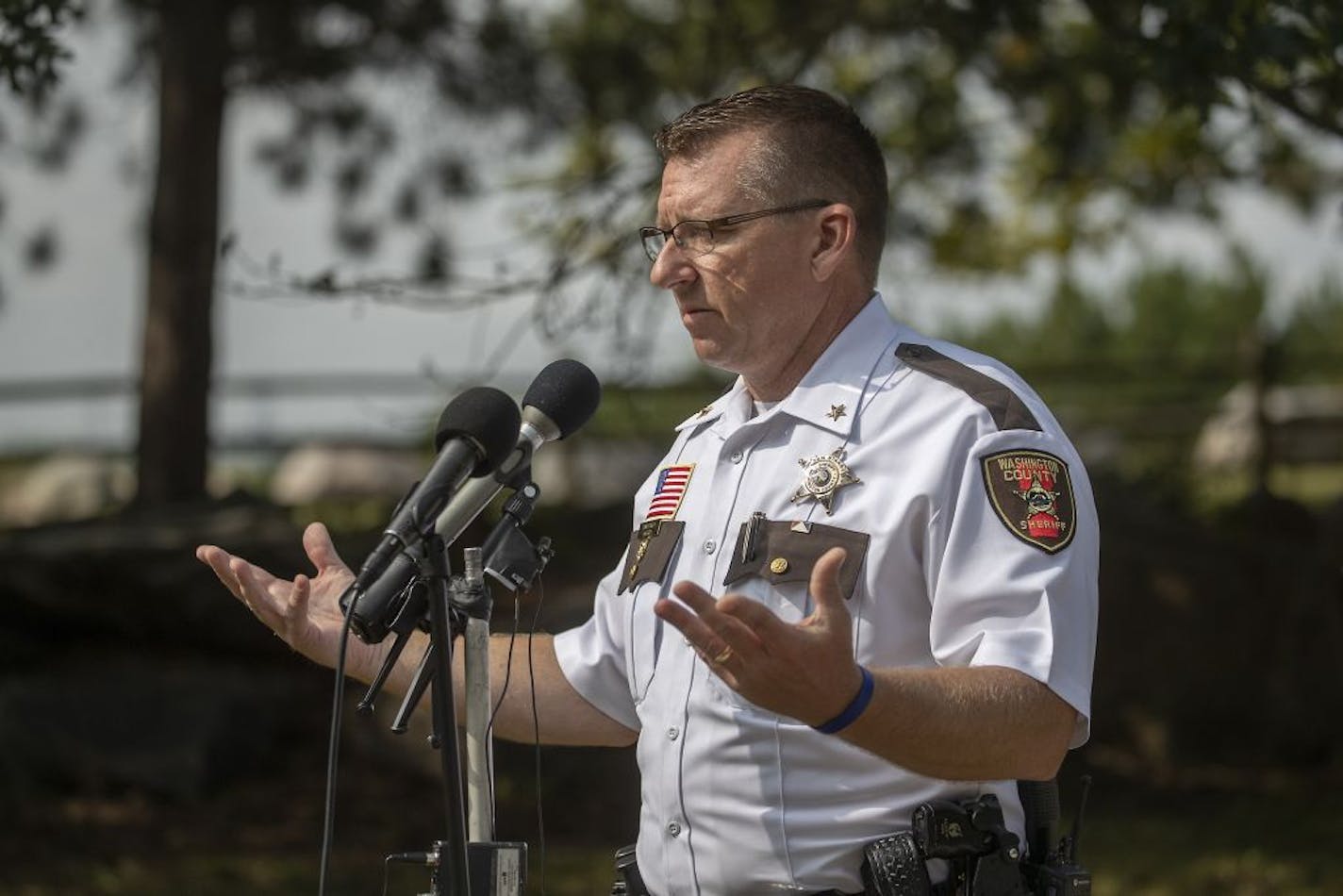 Washington County Sheriff Dan Starry spoke to the media on Monday, Sept. 14, regarding the search for a small Cessna aircraft that went down in the Mississippi River in the southeast metro near Grey Cloud Island between Cottage Grove and St. Paul Park.