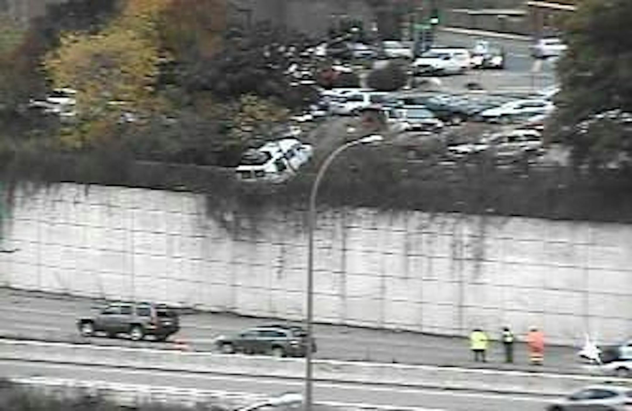 The van dangled over Interstate 94.
