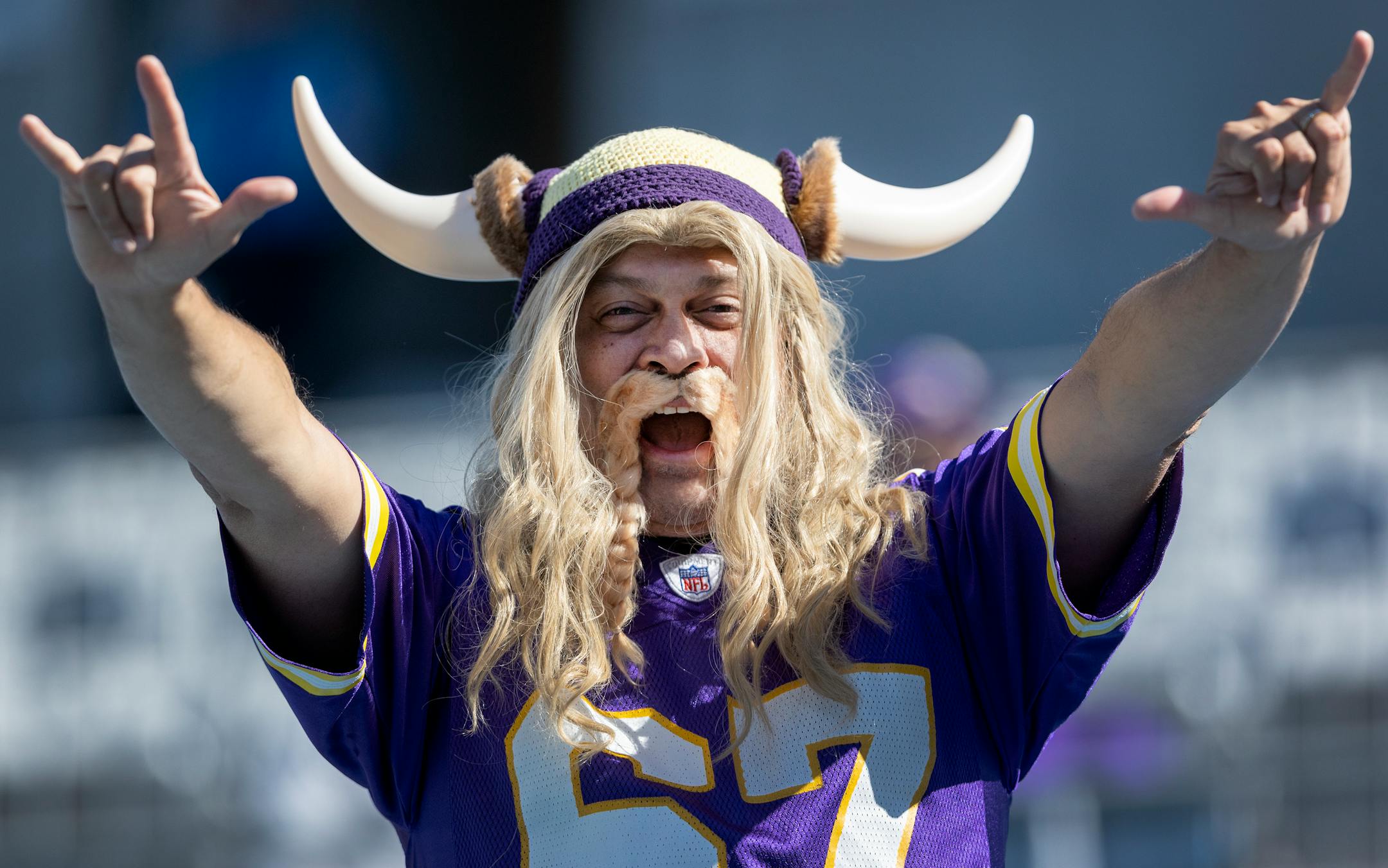 A Minnesota Vikings fan at Bank of America Stadium.