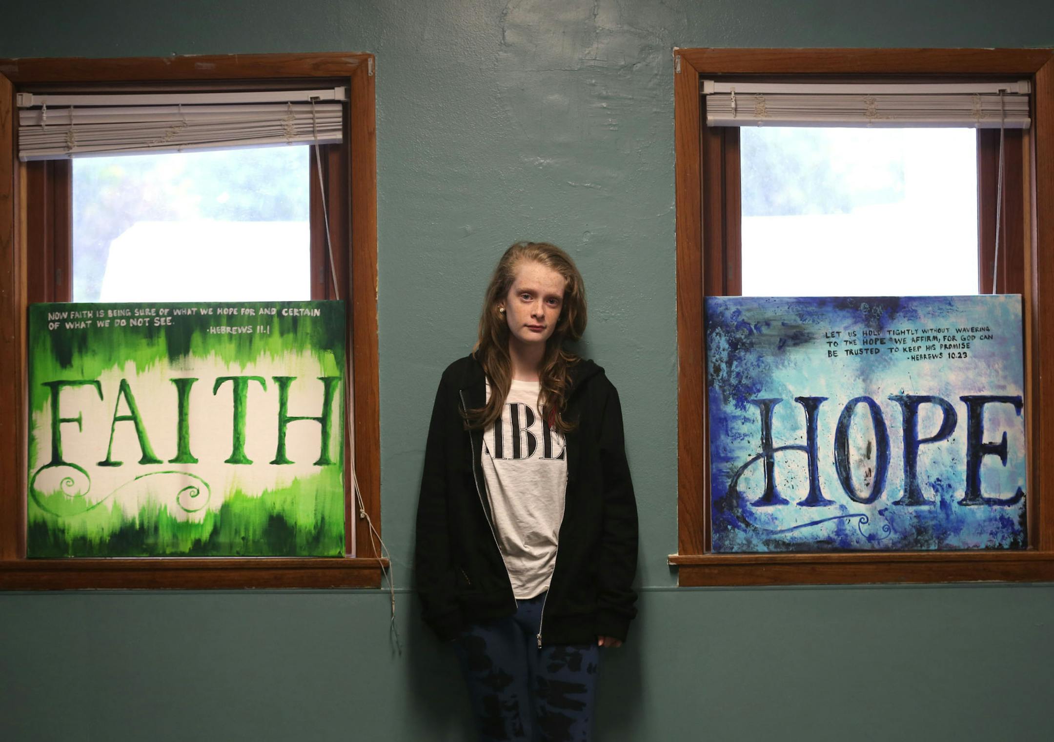 Ivy Griffiths, 16, stood by the window in the newly moved teen center at the Elim Baptist Church in Anoka Min., Thursday, October 3, 2013 Griffths, a junior at Champlin Park High School was a victim of cyberbullying. She feels the most safe among her friends at church. ] (KYNDELL HARKNESS/STAR TRIBUNE) kyndell.harkness@startribune.com Ivy Griffiths, 16, stood by the windows in the newly moved teen center at the Elim Baptist Church in Anoka Min., Thursday, October 3, 2013 Griffths, a junior at Ch