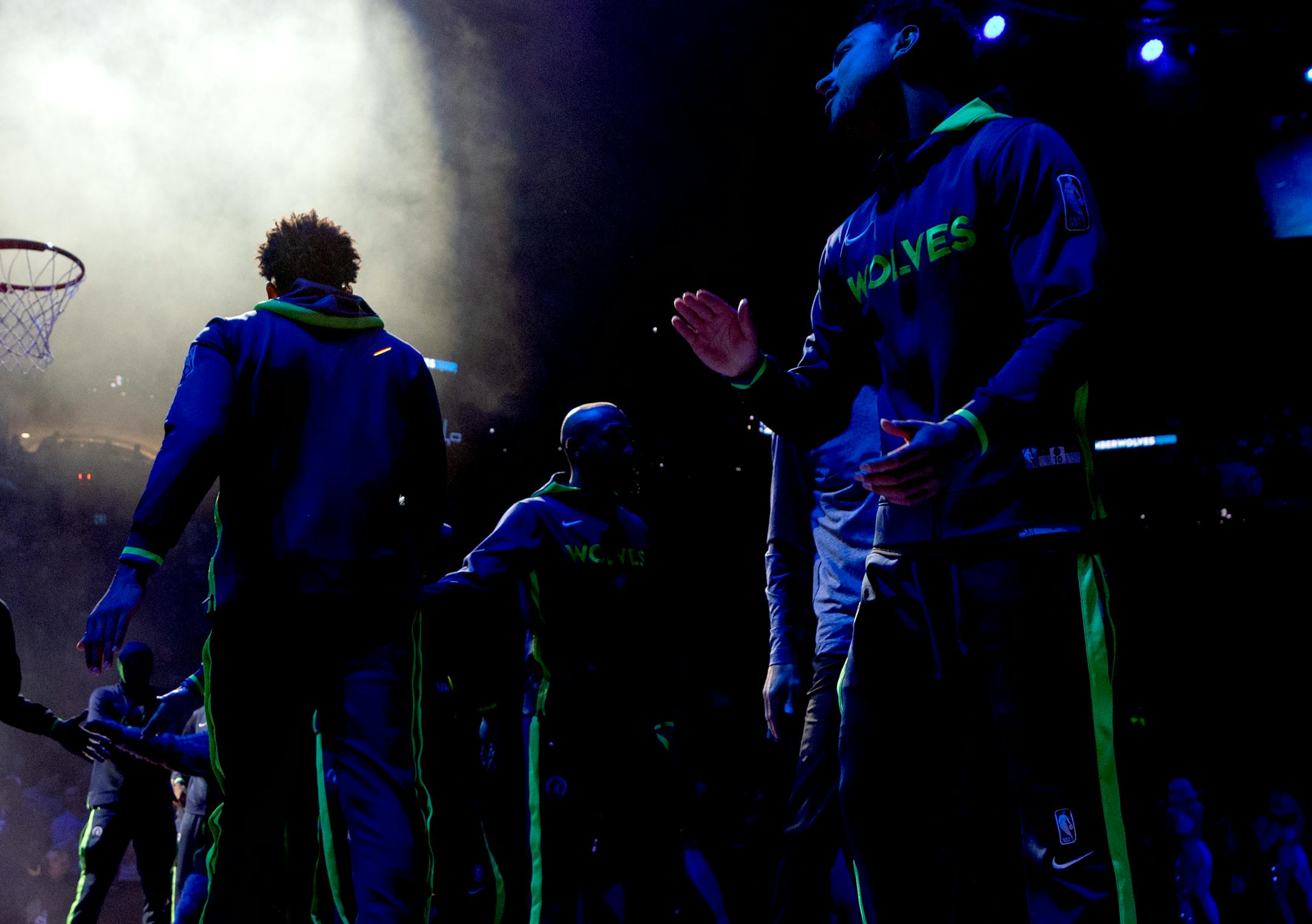 Karl Anthony-Towns (32) of the Minnesota Timberwolves during team introductions Wednesday, October 26, 2022, at Target Center in Minneapolis, Minn.