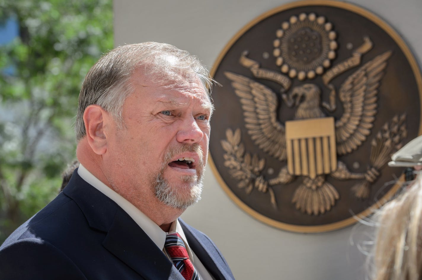 Senate Majority Leader Tom Bakk, talked to the media after meeting at the Federal Courthouse in St. Paul, MN.