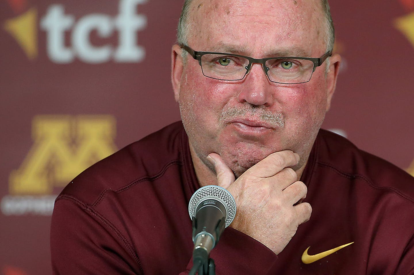 University of Minnesota NCAA college football coach Jerry Kill becomes emotional as he speaks during a press conference Wednesday, Oct. 28, 2015, at TCF Bank Stadium in Minneapolis, Minn. Minnesota coach Jerry Kill abruptly retired because of health reasons on Wednesday, ending his efforts to rebuild the Golden Gopher football program during a tenure that included a series of game-day seizures. No specific reason was cited in Minnesota's retirement announcement, but Kill has epilepsy and had to