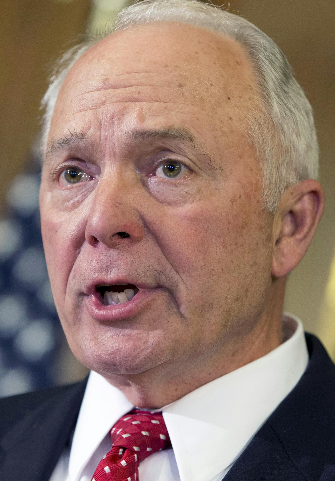 FILE - In this May 7, 2014 file photo, Rep. John Kline, R-Minn. speaks during a news conference on Capitol Hill in Washington. Defying a veto threat by President Barack Obama, the Republican-controlled Congress has voted to kill a pending National Labor Relations Board rule intended to streamline union elections. Kline, chairman of the House Committee on Education and the Workforce, called the rule a &#x153;radical rewrite of labor policies that have served our nation&#xc3;s best interests for d