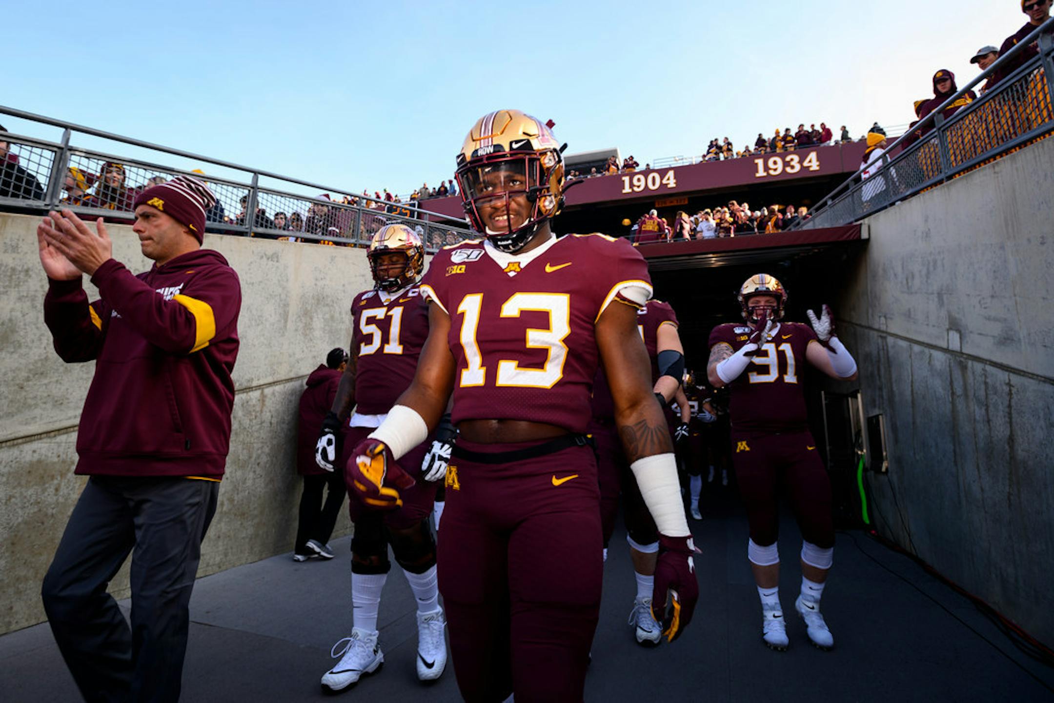Gophers players got ready to take the field before Saturday's game.