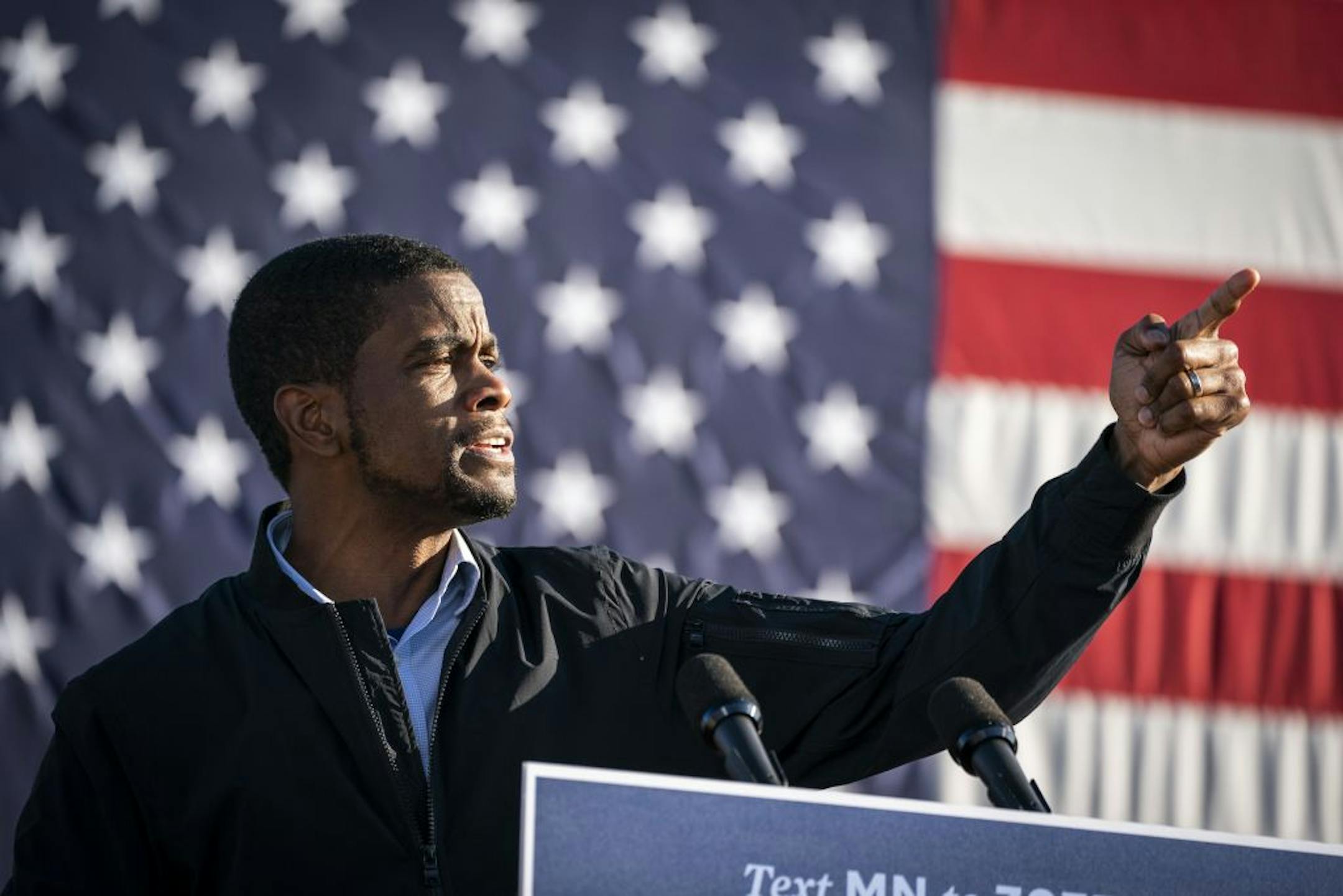 St. Paul Mayor Melvin Carter spoke before former Vice President Joe Biden during a drive-in campaign event in Falcon Heights.