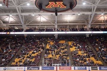 Fans sat in the stands during the third period Friday night during the Gophers men's hockey game against the Penn State Nittany Lions. The announced a