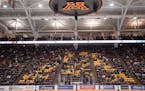 Fans sat in the stands during the third period Friday night during the Gophers men's hockey game against the Penn State Nittany Lions. The announced a