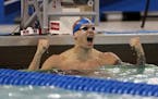 Florida's Caeleb Dressel celebrated after setting an all-time-record in the 100 yard butterfly Friday evening.