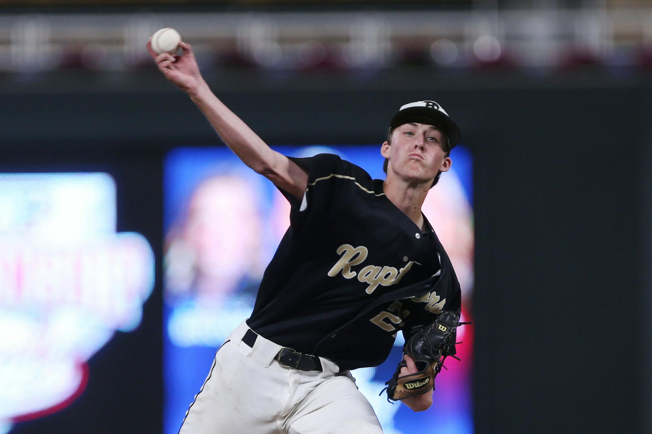 East Ridge pitcher Ryan Thelen threw a complete game in the Class 4A title game against New Prague, allowing two runs on six hits and a walk and striking out five in the Raptors' 7-2 victory.