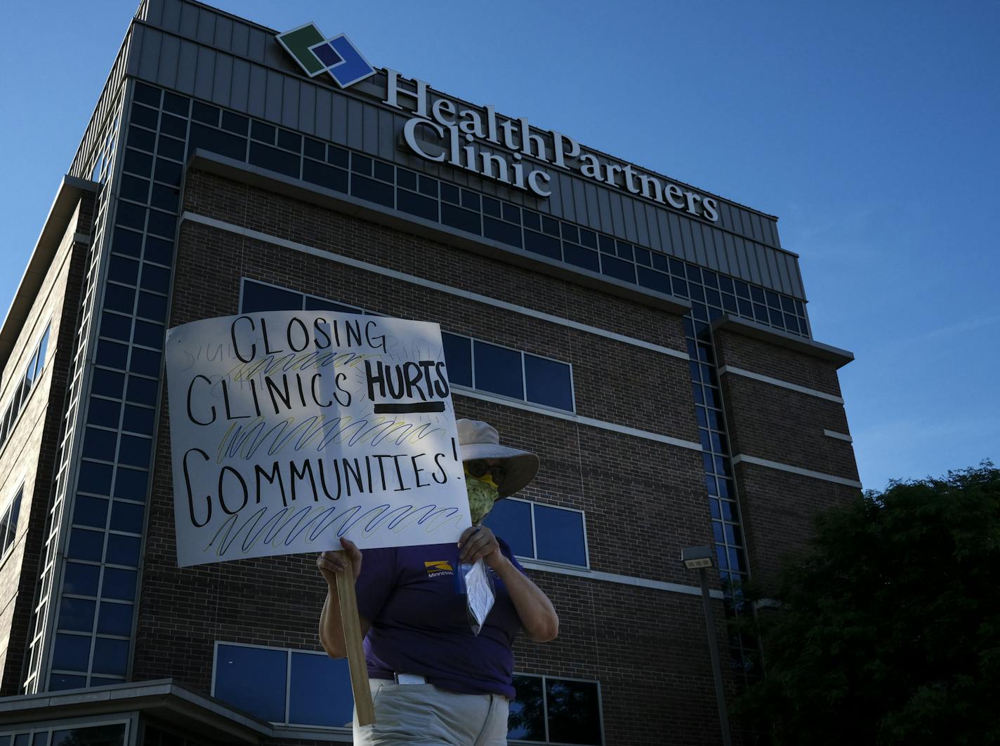 Sally Peters, a licensed practical nurse in geriatric care, protested against the closure of the Riverside Clinic, which she says she's work at in some capacity for more than two decades. "I really felt like it was the finest even though it was not shiny because it served the community so well," said Peters of the now-shuttered clinic in the Cedar Riverside neighorhood.