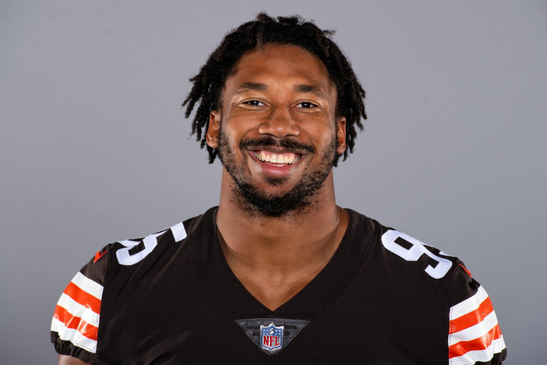 This is a 2020 photo of Myles Garrett of the Cleveland Browns NFL football team. This image reflects the Cleveland Browns active roster as of Sunday, Aug. 2, 2020 when this image was taken. (AP Photo)