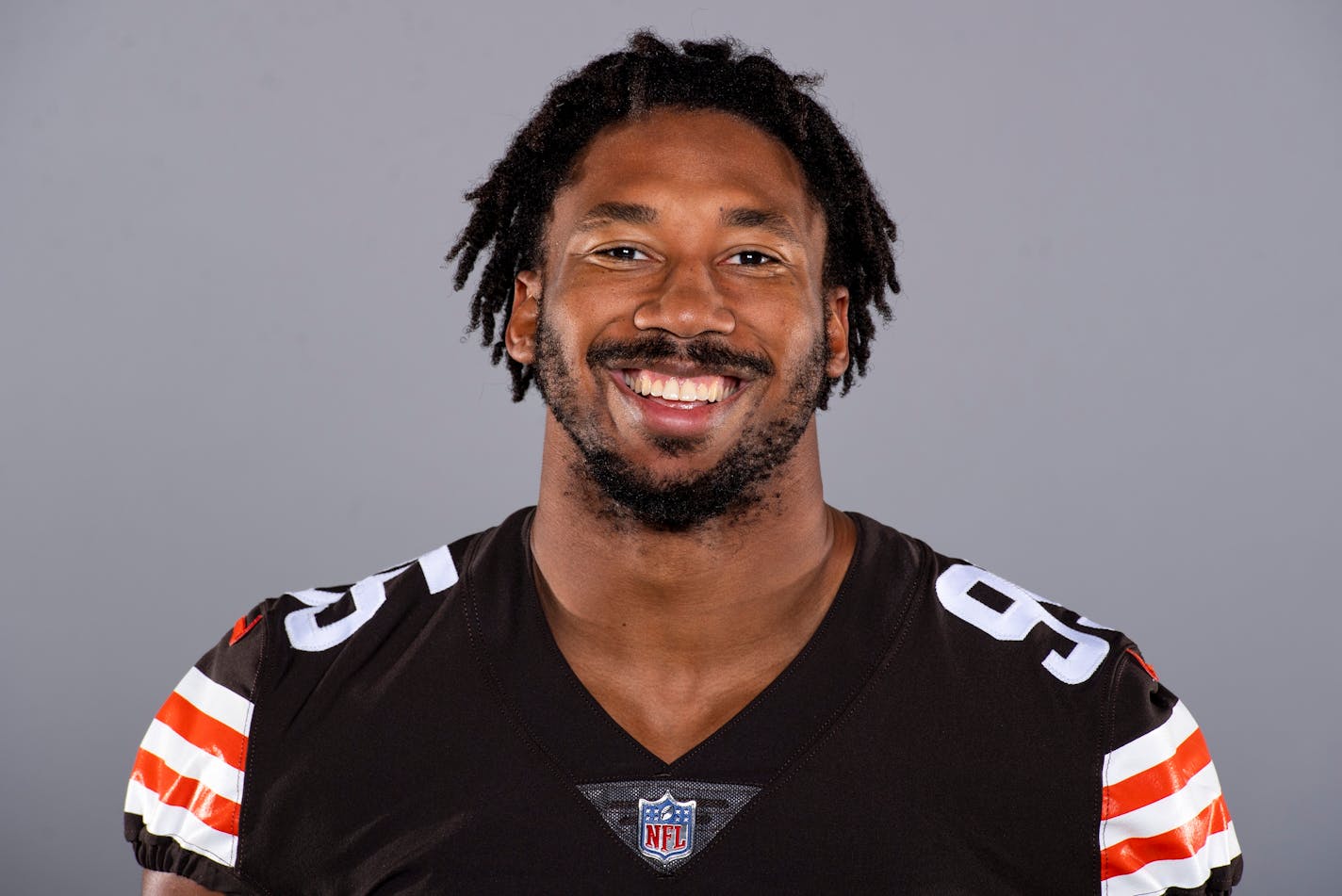 This is a 2020 photo of Myles Garrett of the Cleveland Browns NFL football team. This image reflects the Cleveland Browns active roster as of Sunday, Aug. 2, 2020 when this image was taken. (AP Photo)