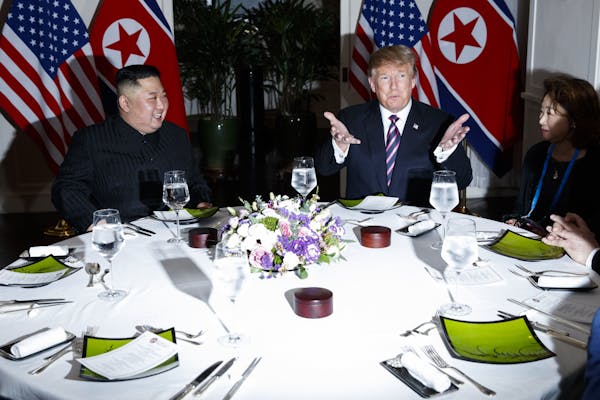 President Donald Trump has dinner with North Korean leader Kim Jong Un, Wednesday, Feb. 27, 2019, in Hanoi.