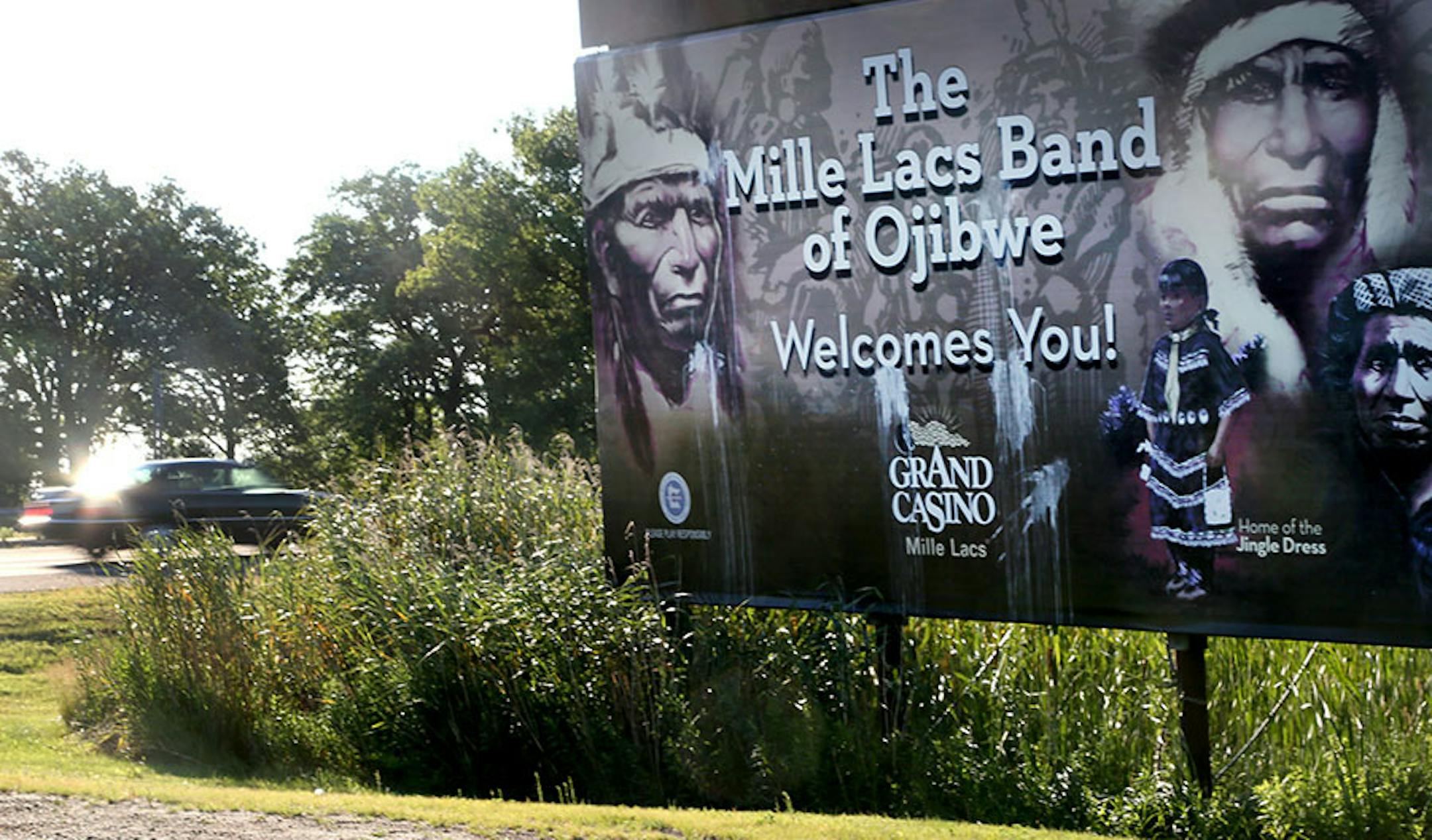 A sign on the Mille Lacs Band of Ojibwe reservation near Lake Mille Lacs Thursday, July 30, 2015.