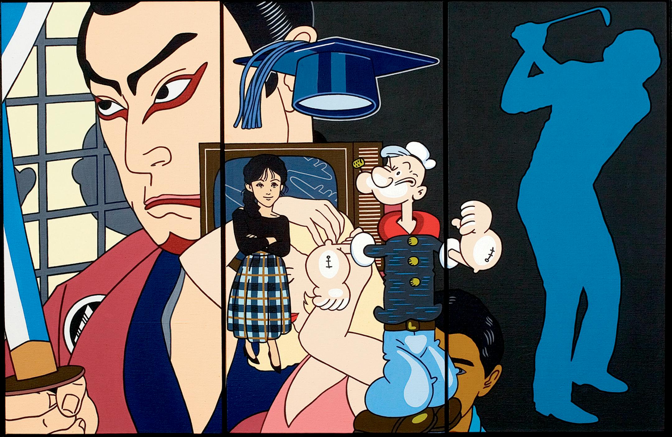 Roger Shimomura, "Syncoa Coma", 1990, acrylic on canvas. Provided by Weisman Art Museum