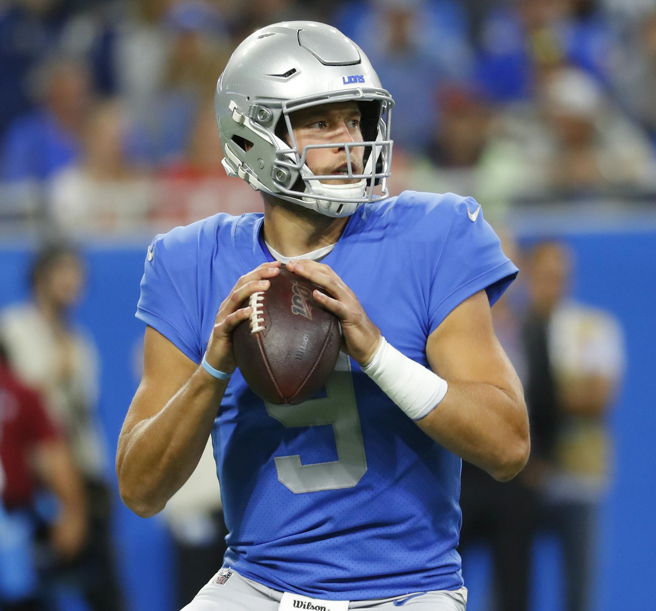 Detroit Lions quarterback Matthew Stafford throws during an NFL football game against the Kansas City Chiefs in Detroit, Sunday, Sept. 29, 2019. (AP Photo/Paul Sancya)