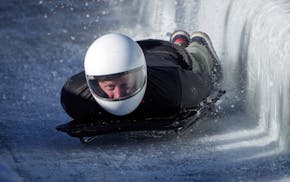Prince Harry, the Duke of Sussex, hit the wall as he slid down the track on a skeleton sled during an Invictus Games training camp, in Whistler, Briti