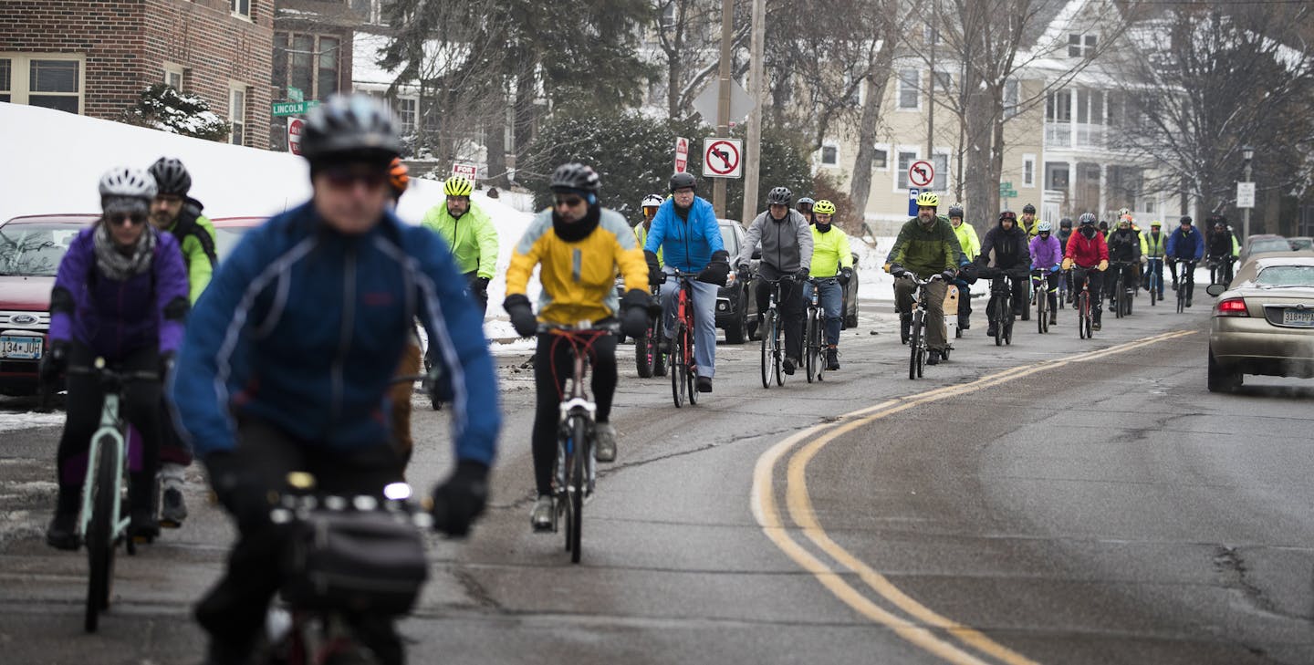 The memorial bike ride winds down Grand Avenue. ] LEILA NAVIDI &#xef; leila.navidi@startribune.com BACKGROUND INFORMATION: Memorial bike ride on Sunday, December 17, 2017 for St. Paul bicyclist Jose Hernandez Solano who was killed by hit-run driver. Jose was biking home from his job at Brasa on Grand Avenue in St. Paul when a hit-and-run driver crashed into him and then left him in the street at Grand Avenue and West 7th Street. He died December 7.