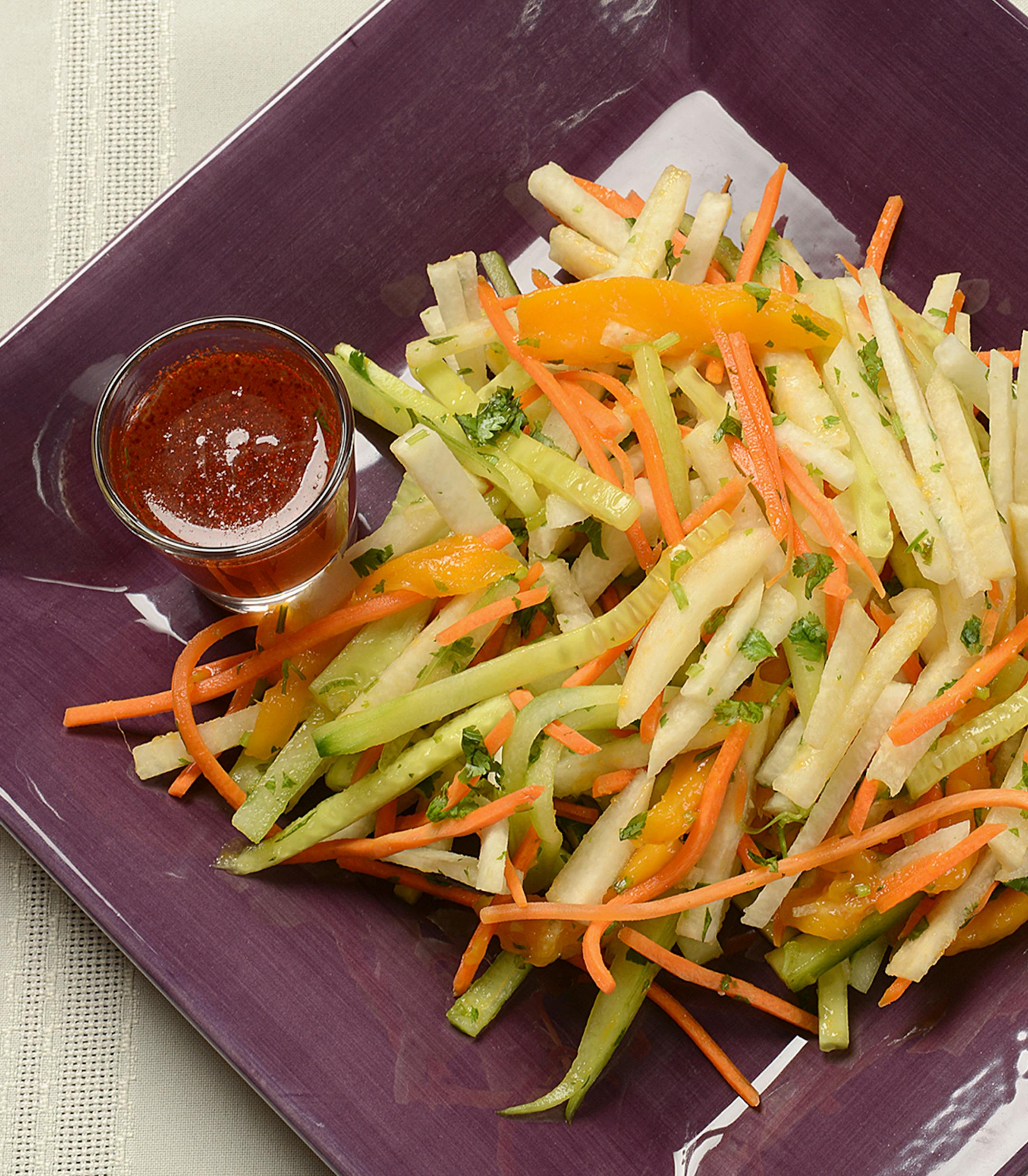 Jicama, mango, cucumber and carrot slaw.