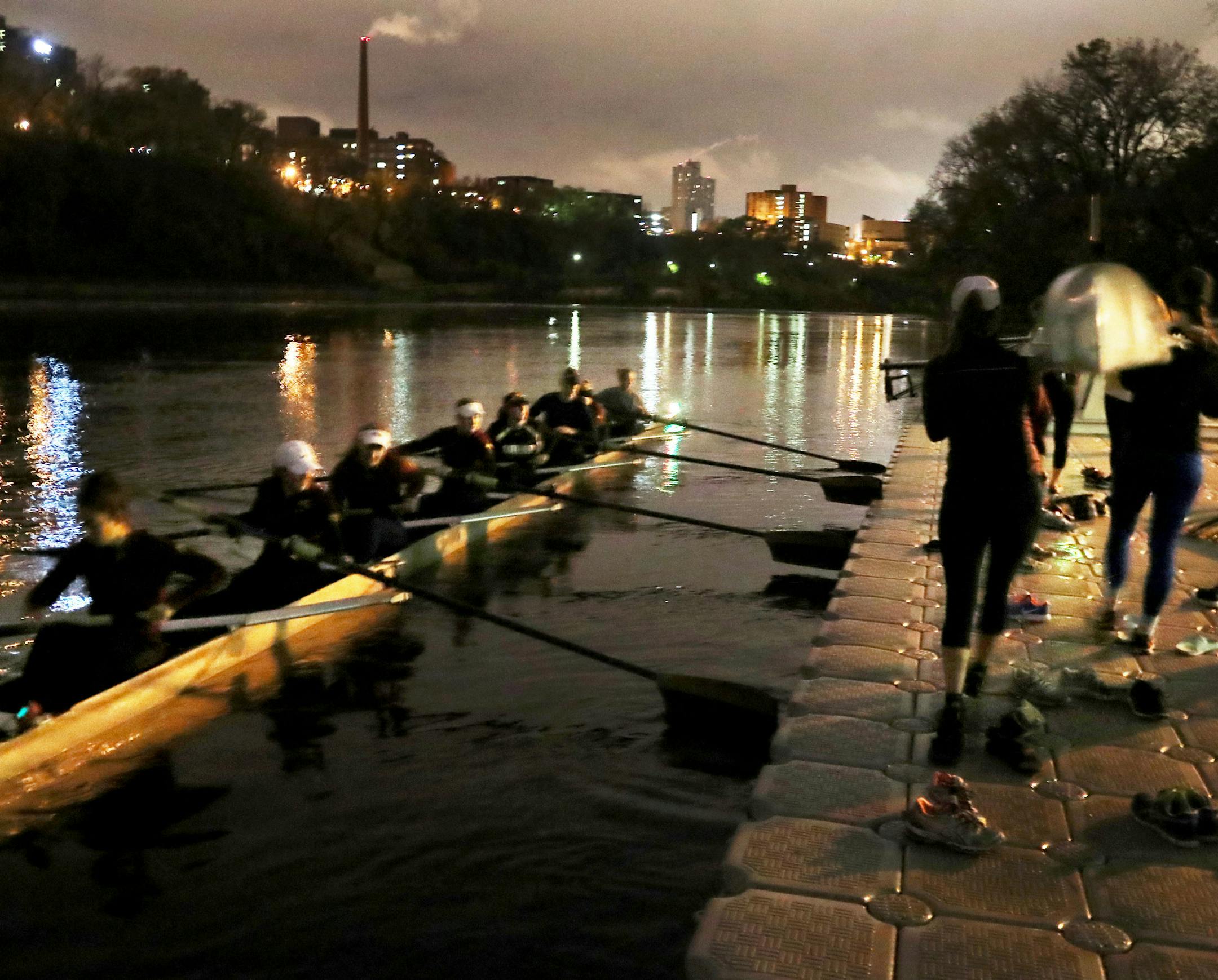 Members of the University of Minnesota rowing team prepare for their morning work out Thursday, Oct. 27, 2016, on the Mississippi River in Minneapolis, MN.](DAVID JOLES/STARTRIBUNE)djoles@startribune.com "The Boys in the Boat'' book, about the mystical powers of competitive rowing. The Gophers rowing team will be in his column, and we'd like photos of the team working out and practicing and the scene around rowing