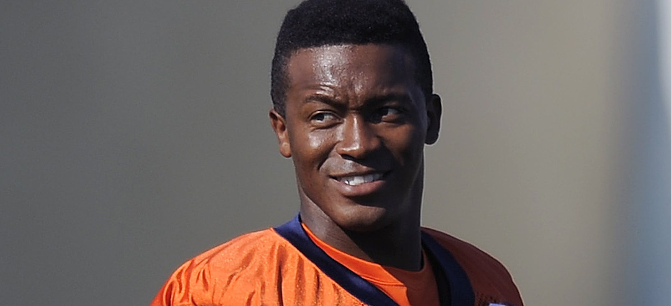 Denver Broncos wide receiver Demaryius Thomas stretches during an NFL training camp in Englewood, Colo., on Saturday, Aug. 9, 2014. (AP Photo/Chris Schneider)