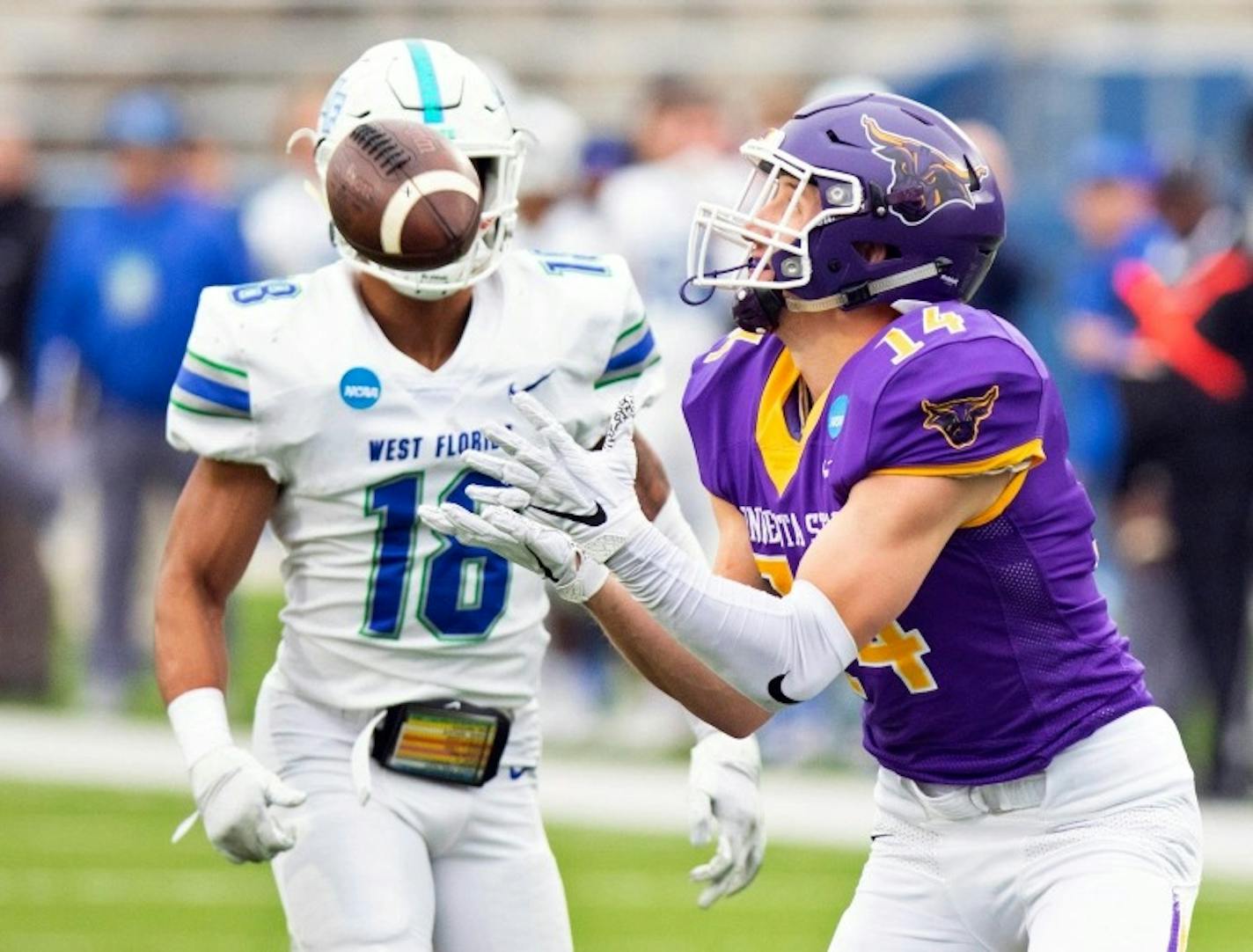 Minnesota State wide receiver Parker Gloudemans catches a pass against West Florida in the NCAA Division II title game last season.