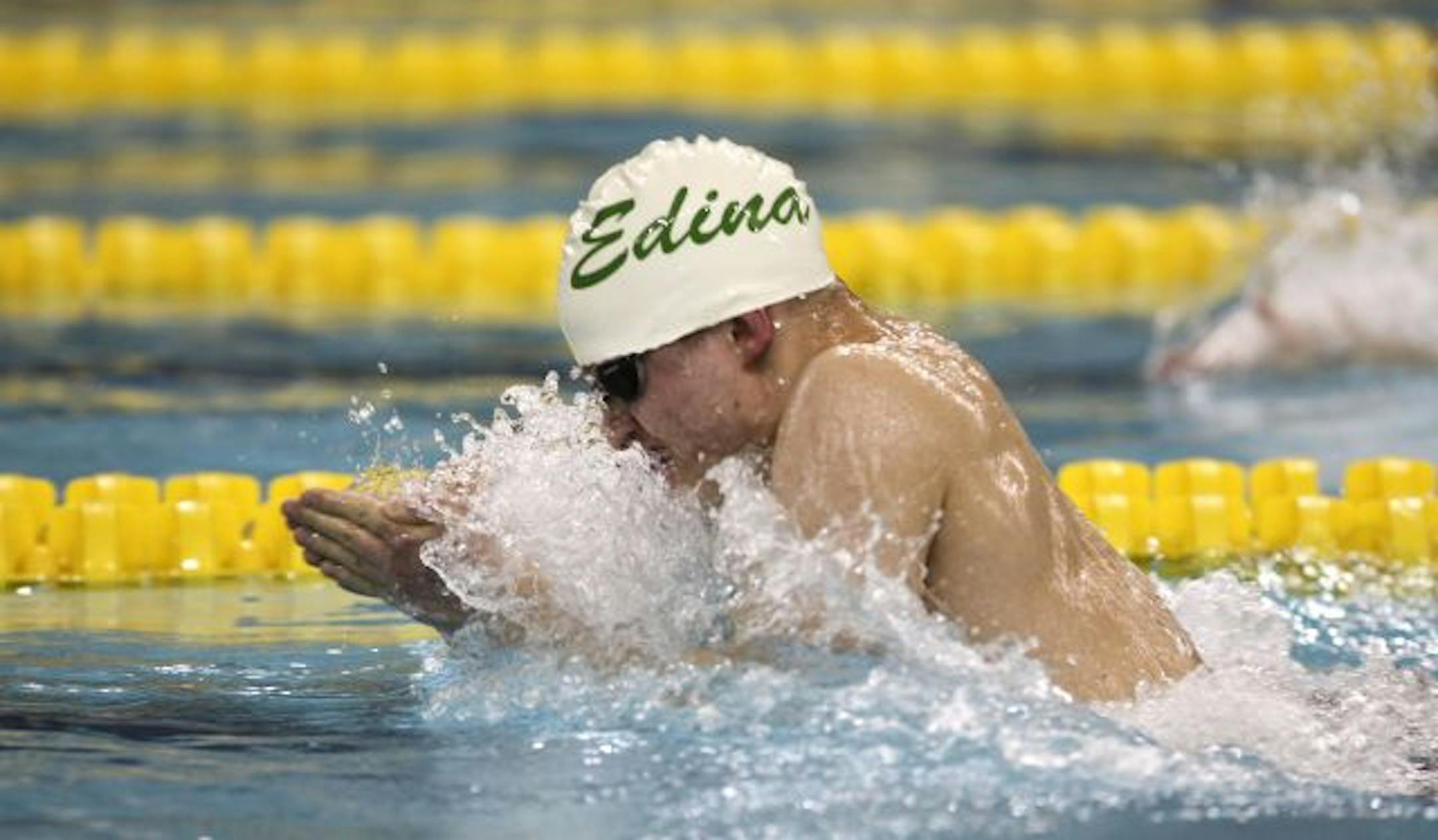 Edina's Max Cartwritght swam the breaststroke for his team in the in the Class AA 200 yard medley relay.
