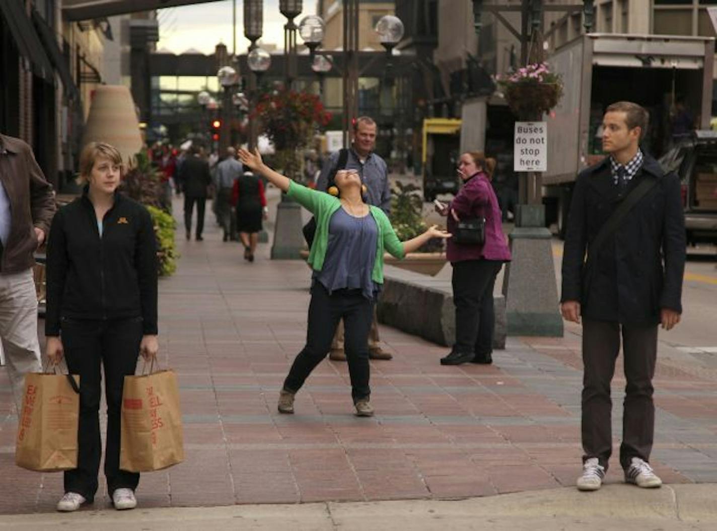 Aki Shibata danced blissfully along Nicollet Mall.