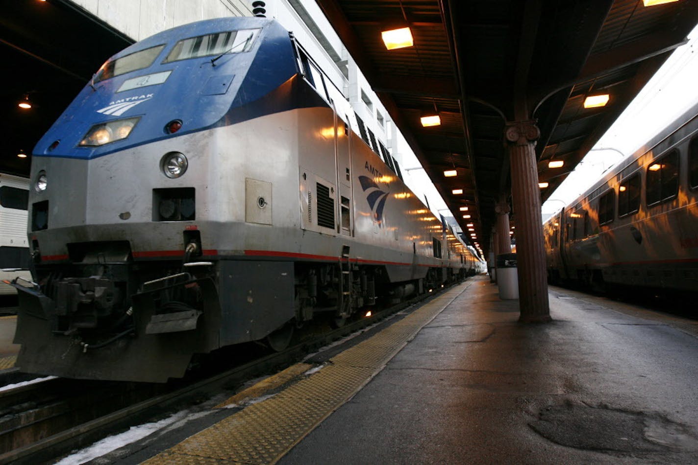 ** FILE ** In this Feb. 20, 2007, file photo, the Capitol Limited Amtrak train arrives in Washington from Chicago. President Obama's recovery plan includes $46 billion for transportation projects, including $1.3 billion for Amtrak. (AP Photo/Jacquelyn Martin, file)