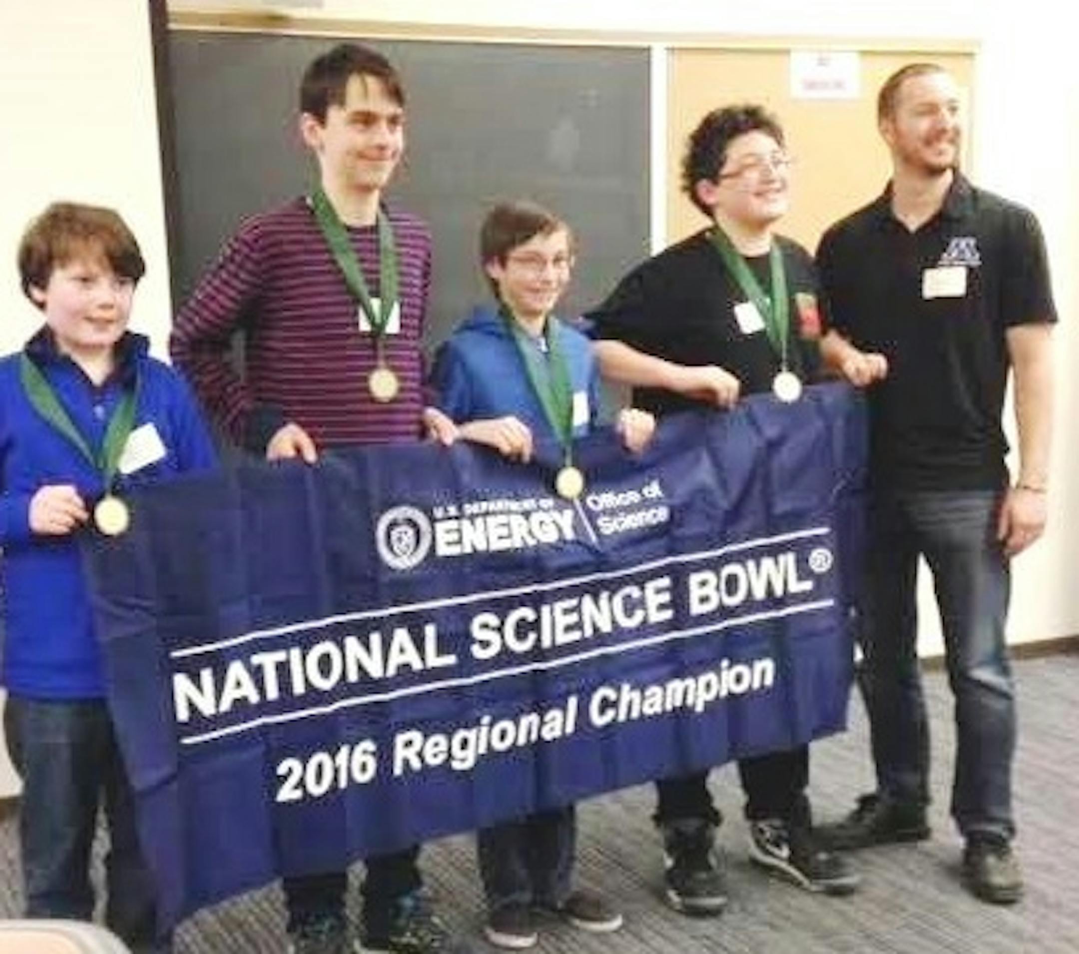 From left, Rory Cole, Julian Calder, Alex Schneider, Nathan Schneider and coach Frederick Stock.