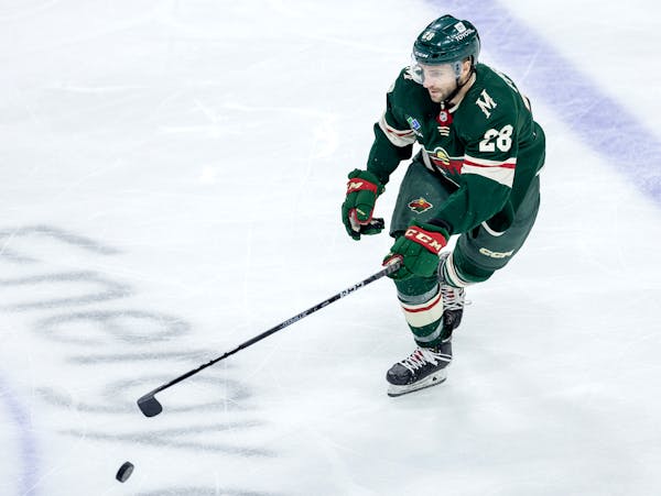Steven Fogarty (28) of the Minnesota Wild in the third period Tuesday, November 1, 2022, at Xcel Energy Center in St. Paul, Minn. ] CARLOS GONZALEZ �