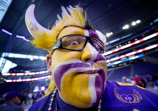 Vikings fan T.J. "KoolAid" Day at the draft party held at US Bank Stadium.