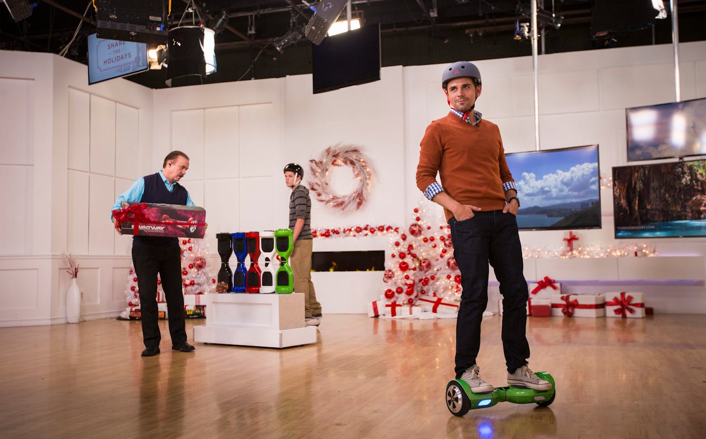 Evine Live, the Eden Prairie-based home shopping network, is one retailer selling the hot item this holiday season. Host Sasha Andreev riding a Swagway.