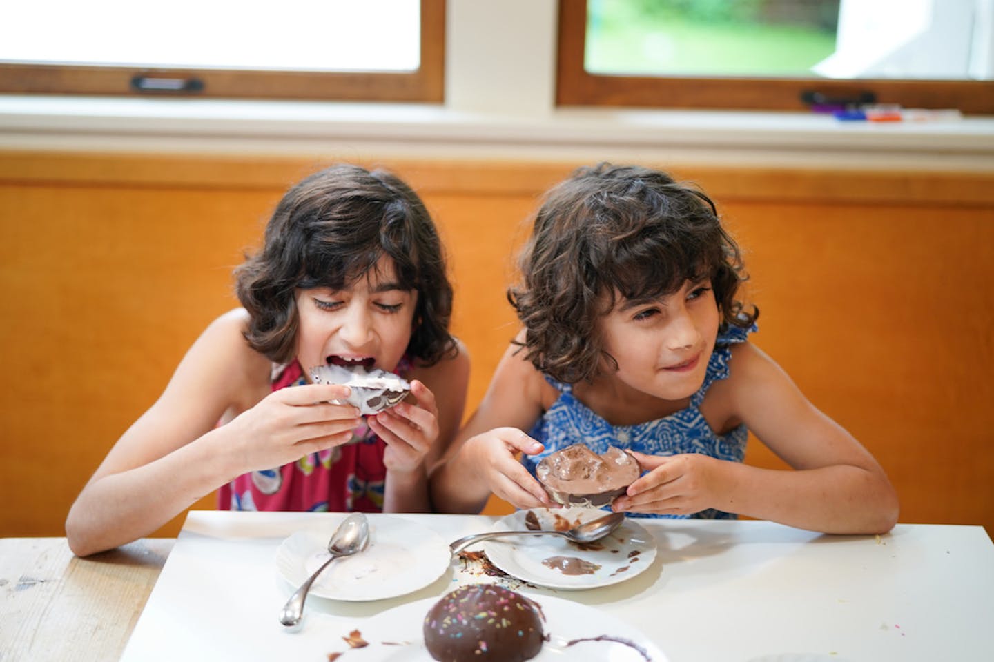 Divya Thammon, 9 and Kiran Thammon, 7, enjoyed ice cream and the chocolate bowls they made.