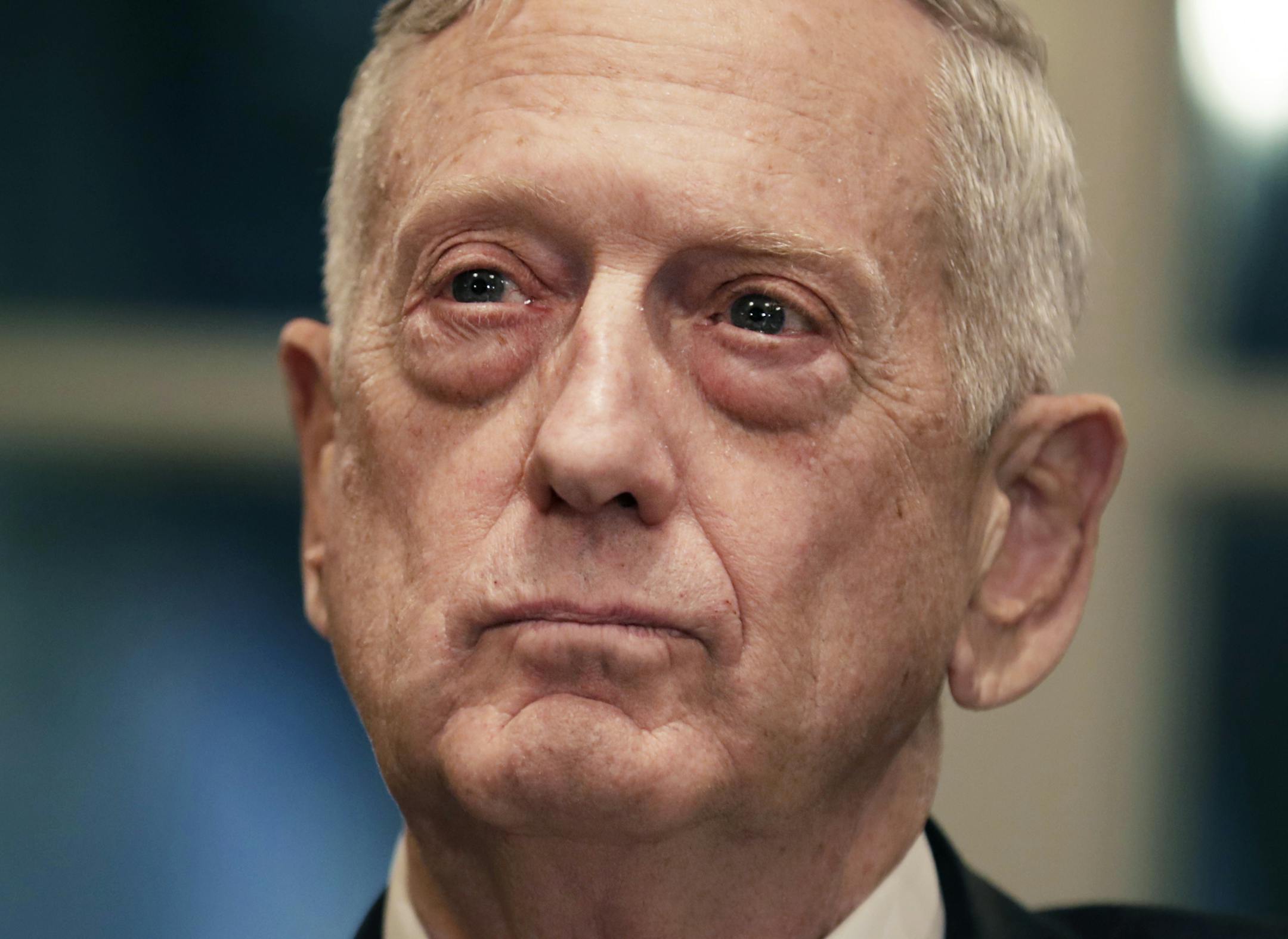 FILE — Defense Secretary Jim Mattis listens as President Donald Trump met with senior military leaders at the White House in Washington, Oct. 23, 2018. Mattis, the four-star Marine general turned defense secretary, will retire at the end of February 2019, President Donald Trump said via Twitter on Dec. 20. (Sarah Silbiger/The New York Times)