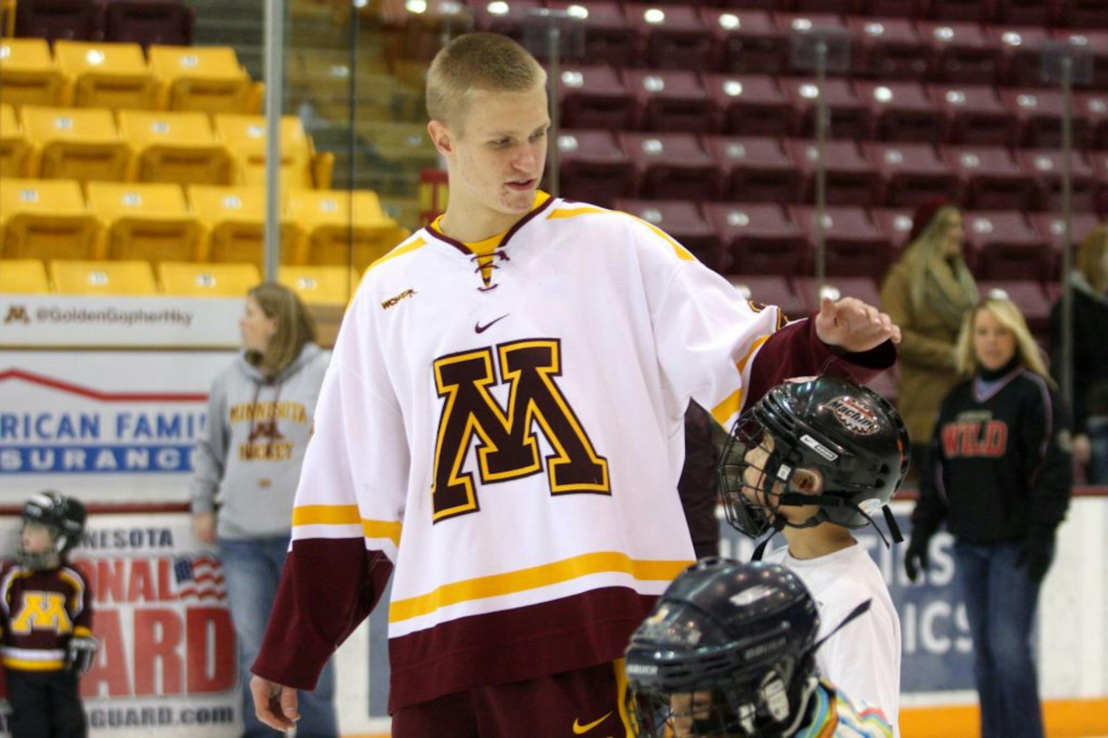 All eyes are on Gophers center Nick Bjugstad, whether for his 21 goals or for the time he spent with kids at the Skating with the Gophers event earlier this month.