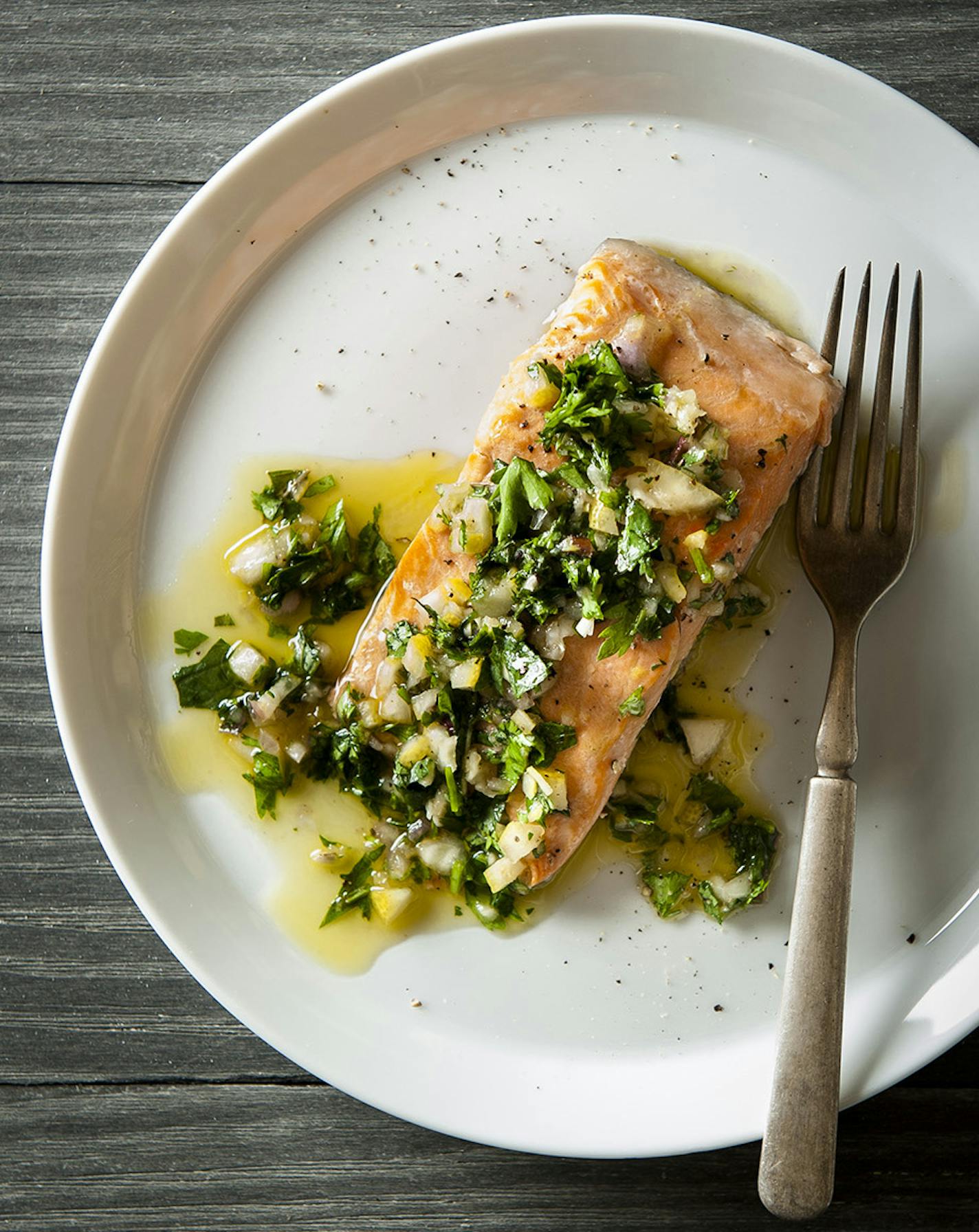 Poached Salmon with Fresh Lemon Salsa.