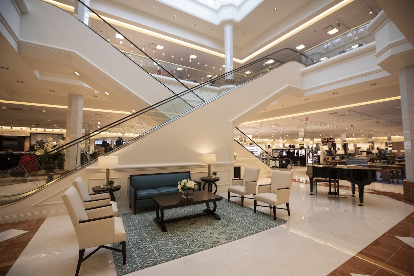 A lounging piano area at the new Von Maur store in Roseville, Minn., on Wednesday, October 4, 2018. The store opens October 13. ] RENEE JONES SCHNEIDER &#x2022; renee.jones@startribune.com