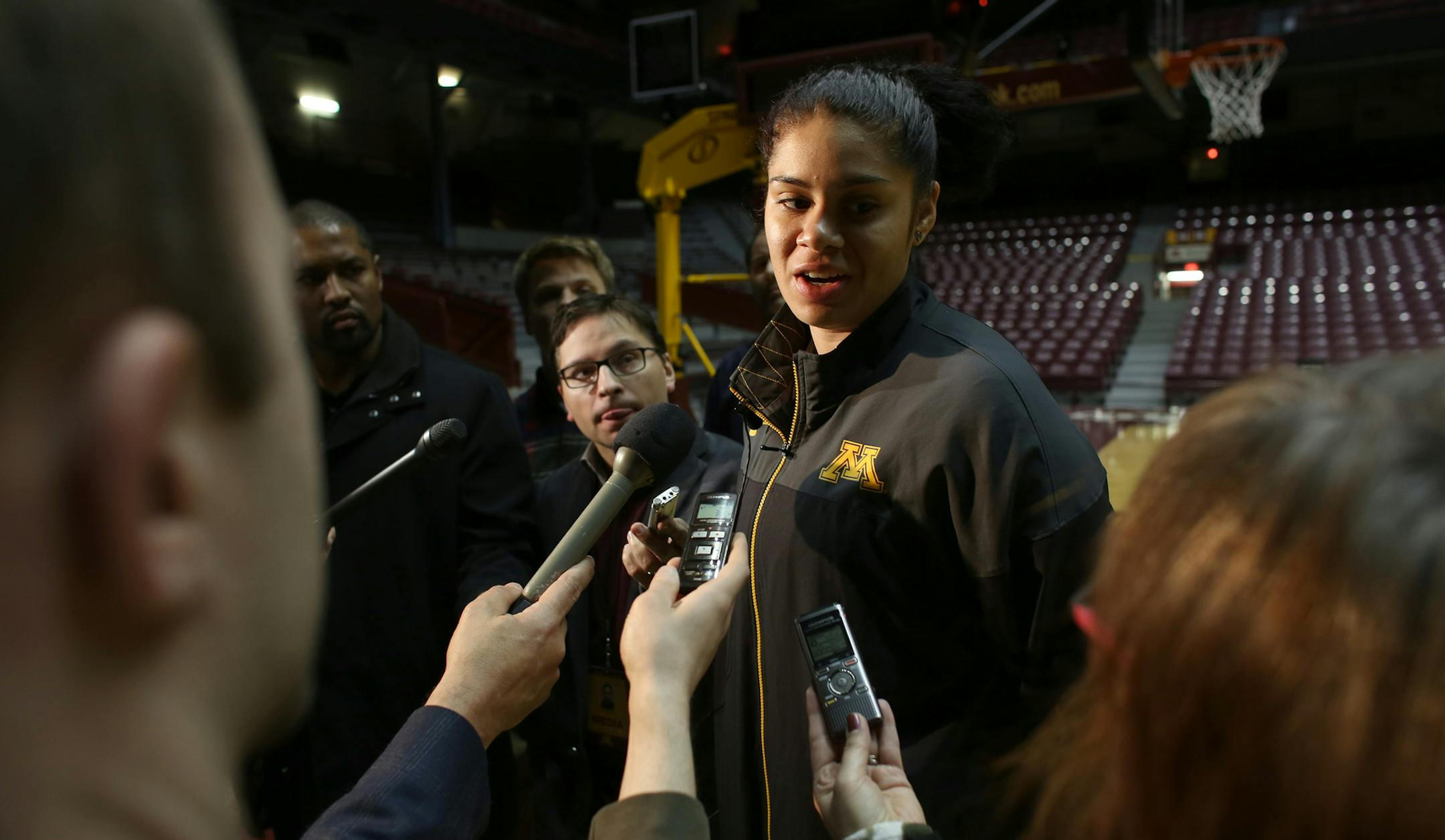 Gophers Amanda Zahui B announced that she will be leaving school to participate in the WNBA draft. ] (KYNDELL HARKNESS/STAR TRIBUNE) kyndell.harkness@startribune.com Press conference with Amanda Zahui B at Williams arena in Minneapolis Min., Tuesday, April 7, 2014.