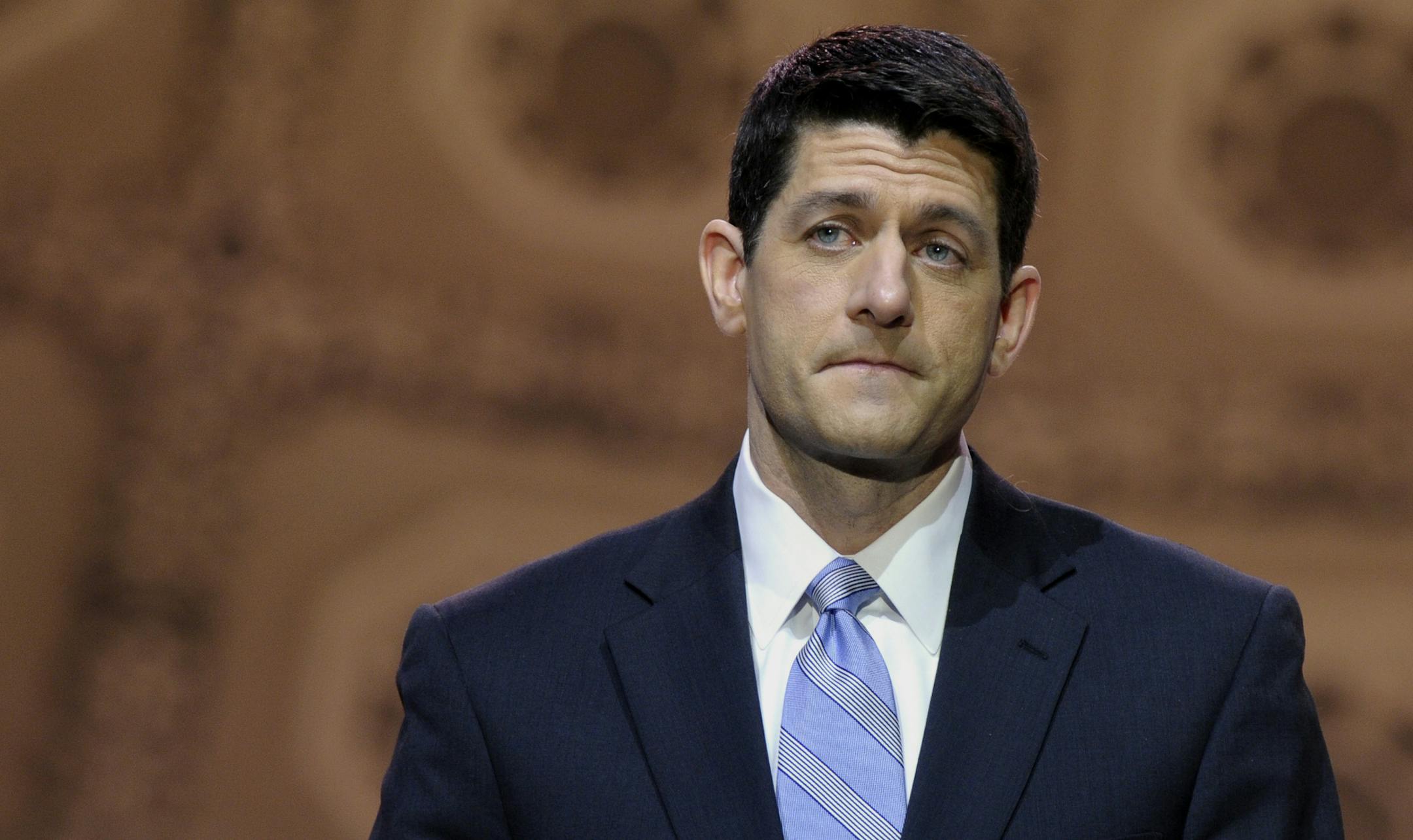 House Budget Committee Chairman Rep. Paul Ryan, R-Wis. speaks at the Conservative Political Action Committee annual conference in National Harbor, Md., Thursday, March 6, 2014. Ryan said GOP leaders and conservative activists should "give each other the benefit of the doubt" in the debate over the party's future. (AP Photo/Susan Walsh)