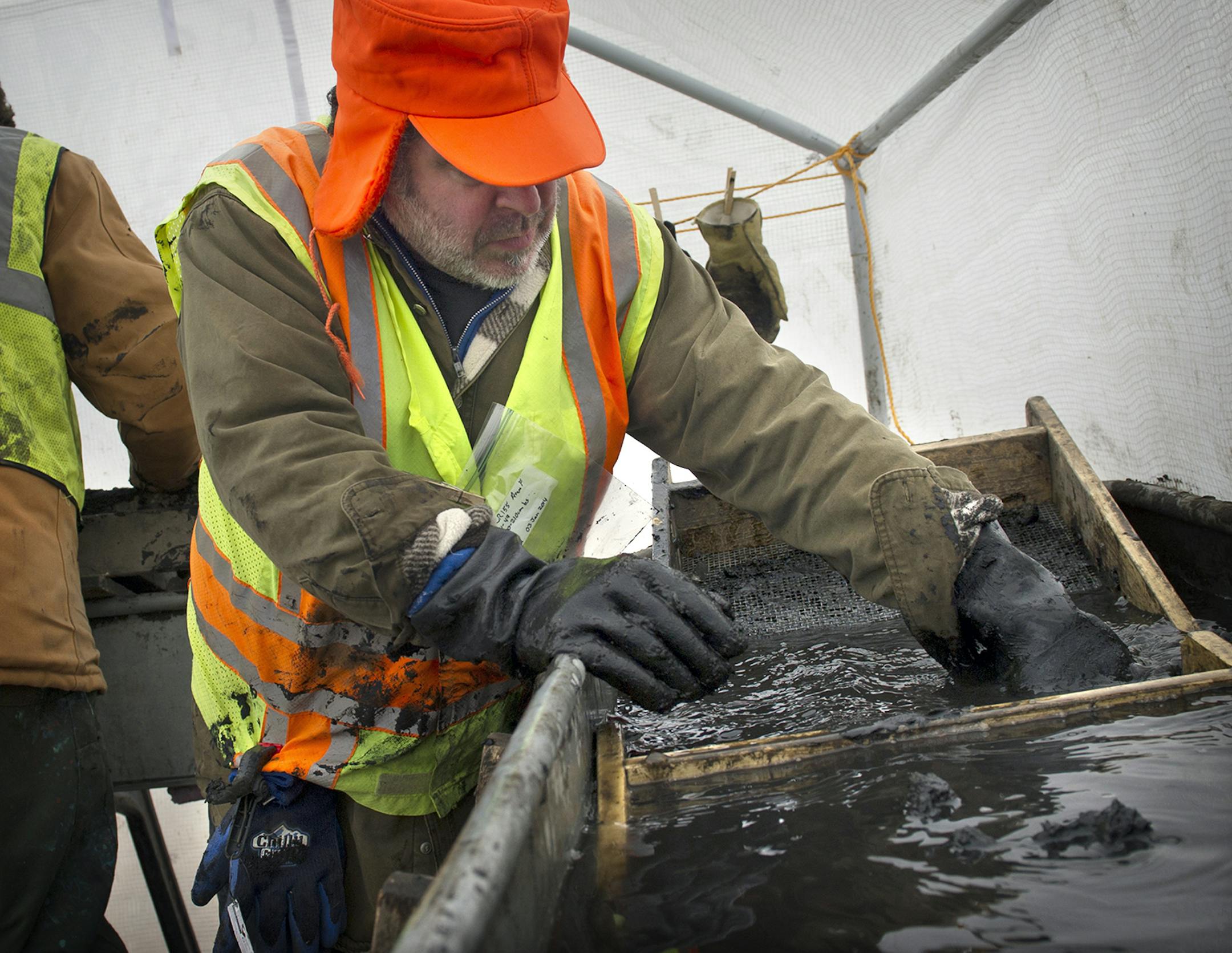 Michael Beck sifted mud taken dug from ancient campsites in Chanhassen, near the intersection of Great Plain Boulevard and Flying Cloud Drive.