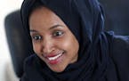FILE - In this Jan. 5, 2017, file photo, state Rep. Ilhan Omar is interviewed in her office two days after the 2017 Legislature convened in St. Paul, 