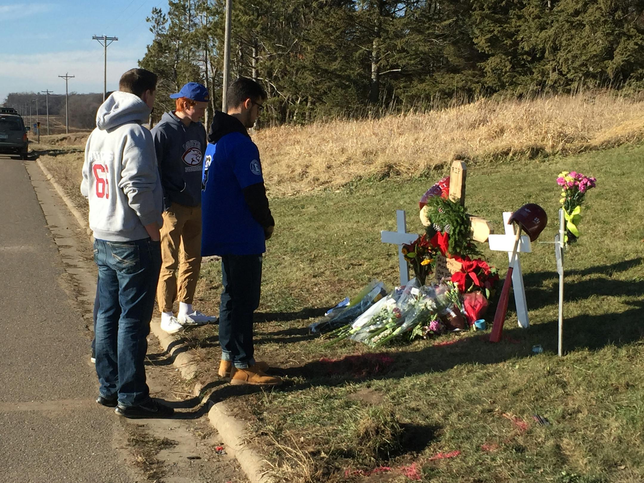 Memorials were set up Monday at the site of the accident.
