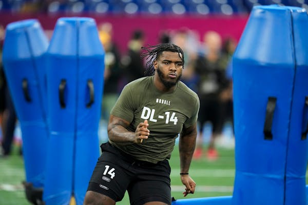 Defensive lineman Jaquelin Roy ran a drill at the scouting combine in Indianapolis in March.